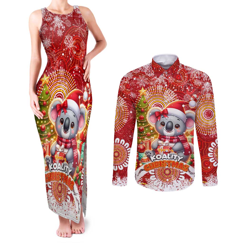 Koality Christmas Couples Matching Tank Maxi Dress and Long Sleeve Button Shirt Cute Aussie Koala Holiday - Wonder Print Shop