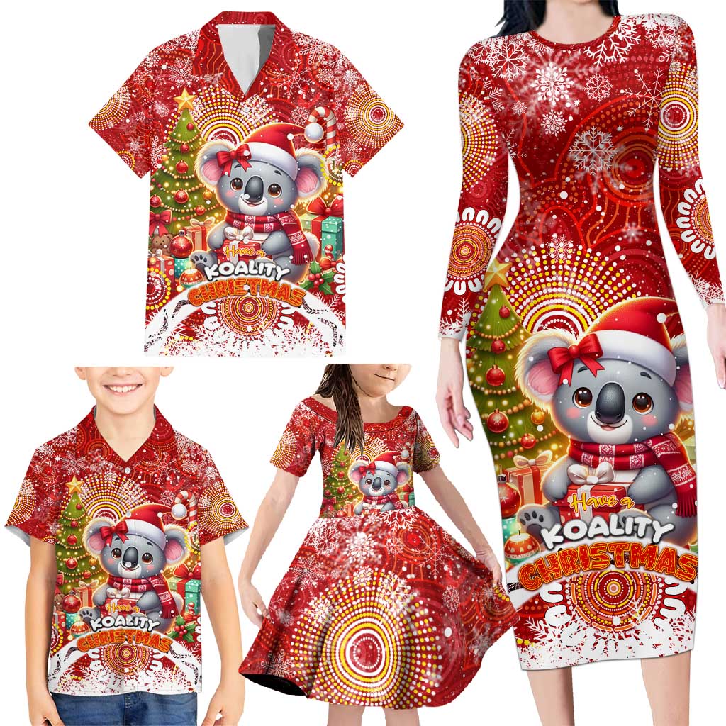 Koality Christmas Family Matching Long Sleeve Bodycon Dress and Hawaiian Shirt Cute Aussie Koala Holiday - Wonder Print Shop