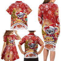 Koality Christmas Family Matching Long Sleeve Bodycon Dress and Hawaiian Shirt Cute Aussie Koala Holiday - Wonder Print Shop