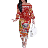 Koality Christmas Family Matching Off The Shoulder Long Sleeve Dress and Hawaiian Shirt Cute Aussie Koala Holiday - Wonder Print Shop