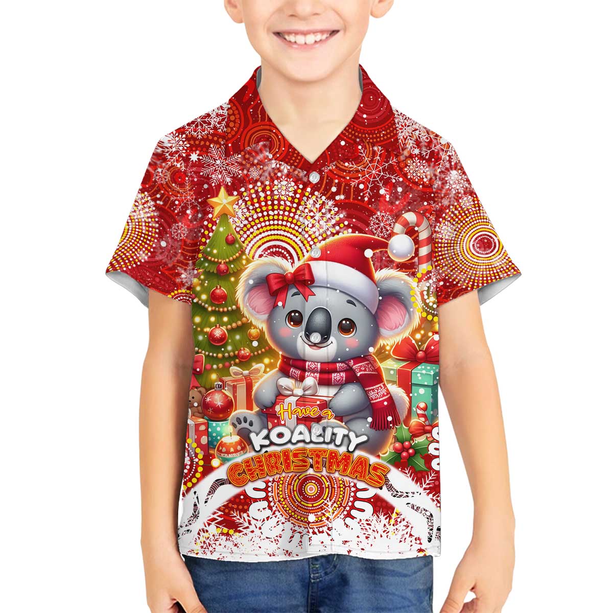 Koality Christmas Family Matching Off The Shoulder Long Sleeve Dress and Hawaiian Shirt Cute Aussie Koala Holiday - Wonder Print Shop