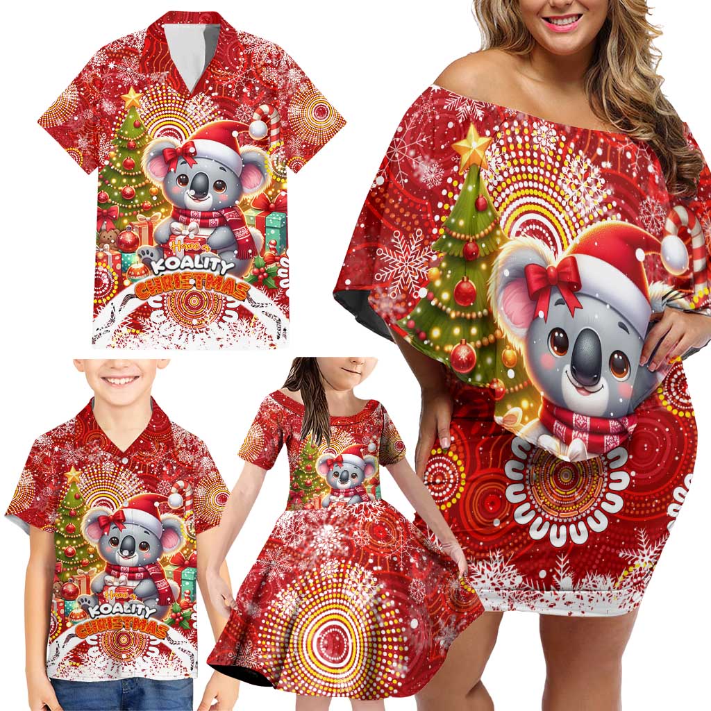 Koality Christmas Family Matching Off Shoulder Short Dress and Hawaiian Shirt Cute Aussie Koala Holiday - Wonder Print Shop