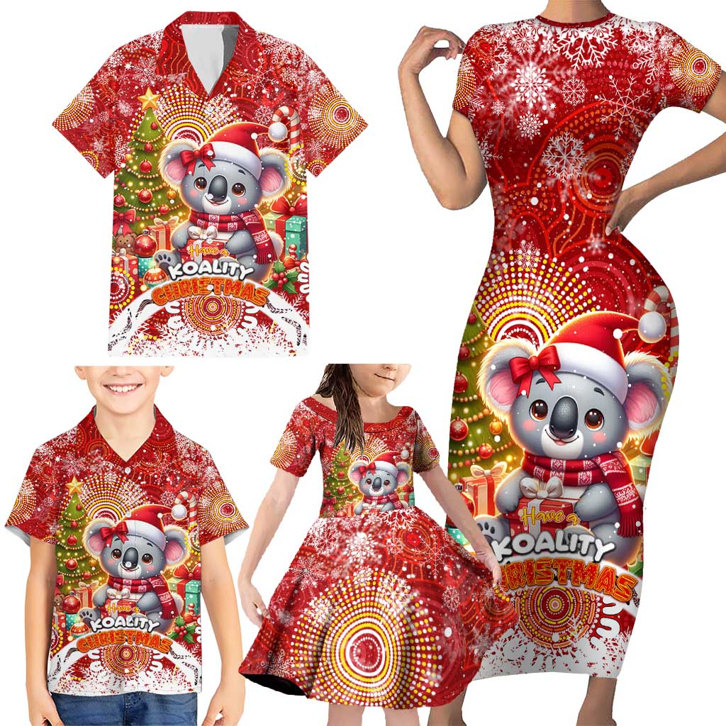 Koality Christmas Family Matching Short Sleeve Bodycon Dress and Hawaiian Shirt Cute Aussie Koala Holiday - Wonder Print Shop