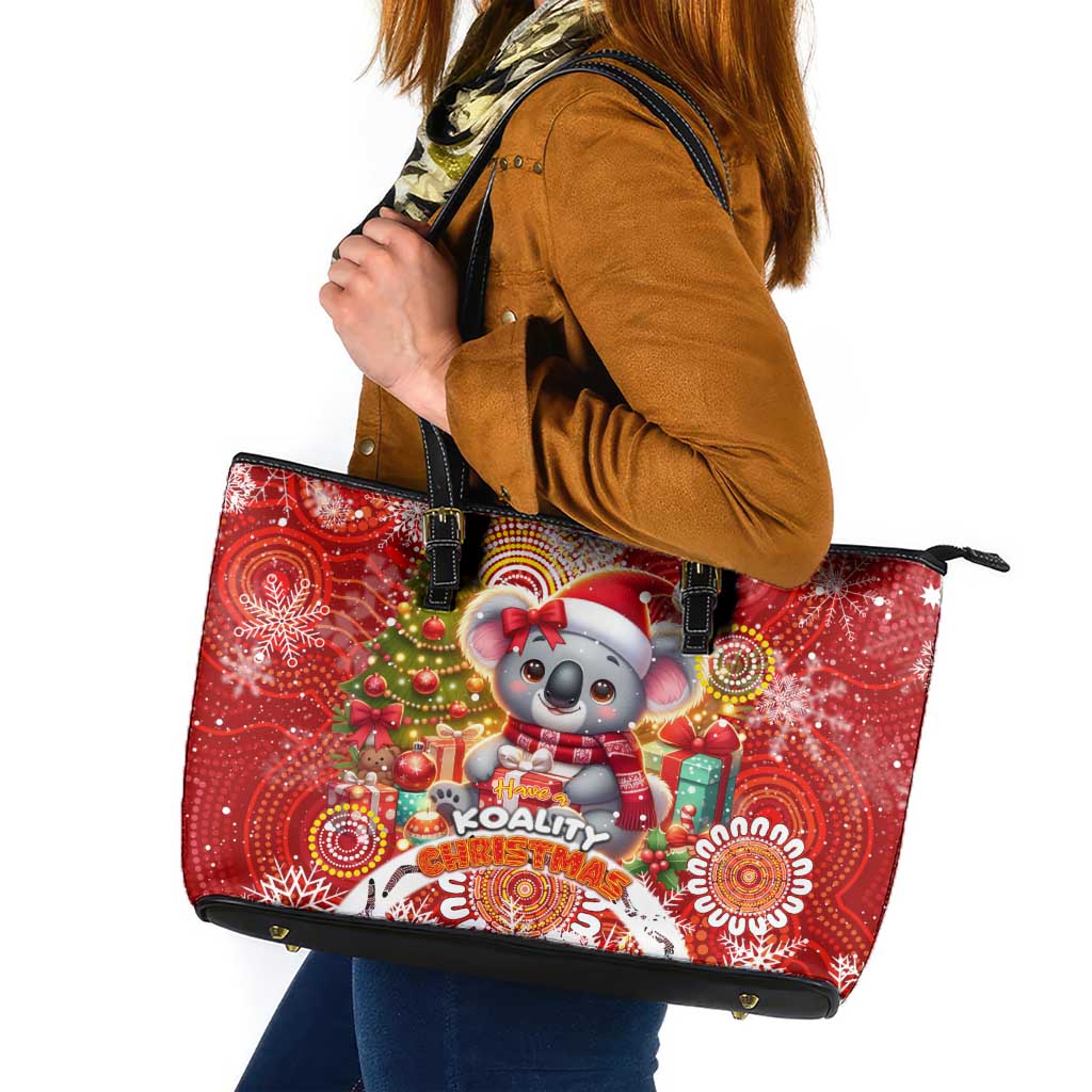 Koality Christmas Leather Tote Bag Cute Aussie Koala Holiday - Wonder Print Shop