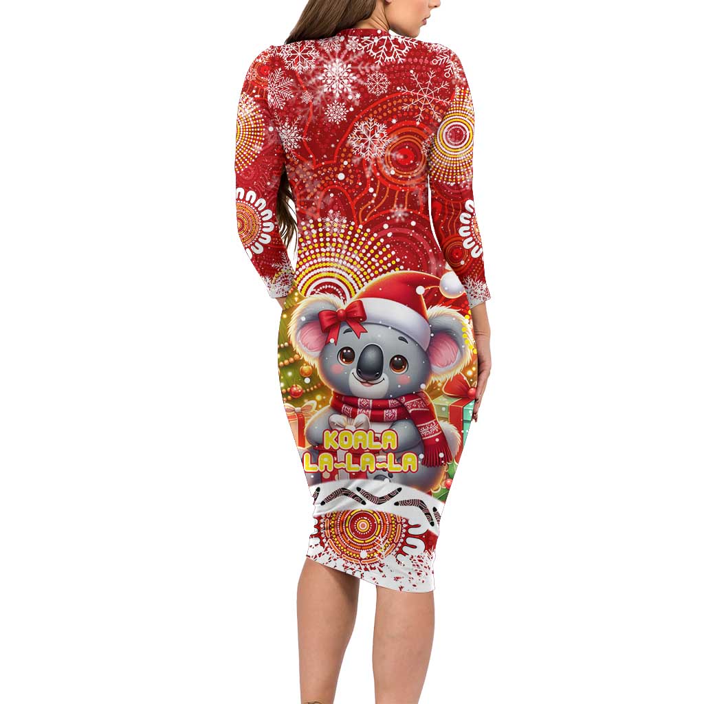 Koality Christmas Long Sleeve Bodycon Dress Cute Aussie Koala Holiday - Wonder Print Shop