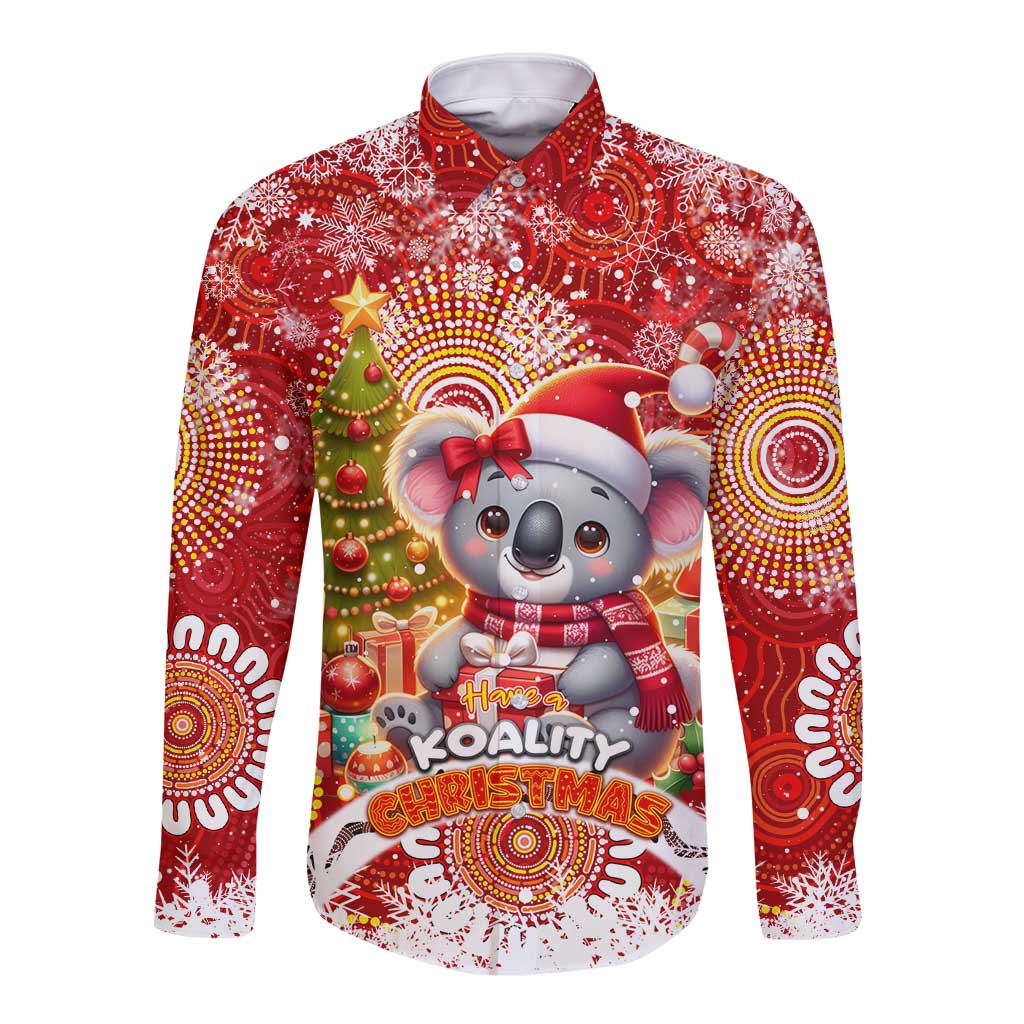 Koality Christmas Long Sleeve Button Shirt Cute Aussie Koala Holiday - Wonder Print Shop