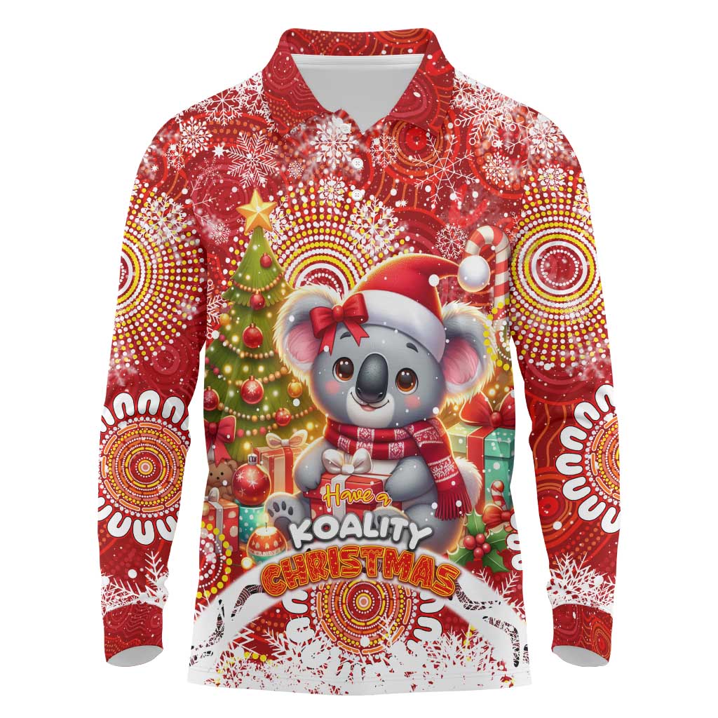 Koality Christmas Long Sleeve Polo Shirt Cute Aussie Koala Holiday - Wonder Print Shop