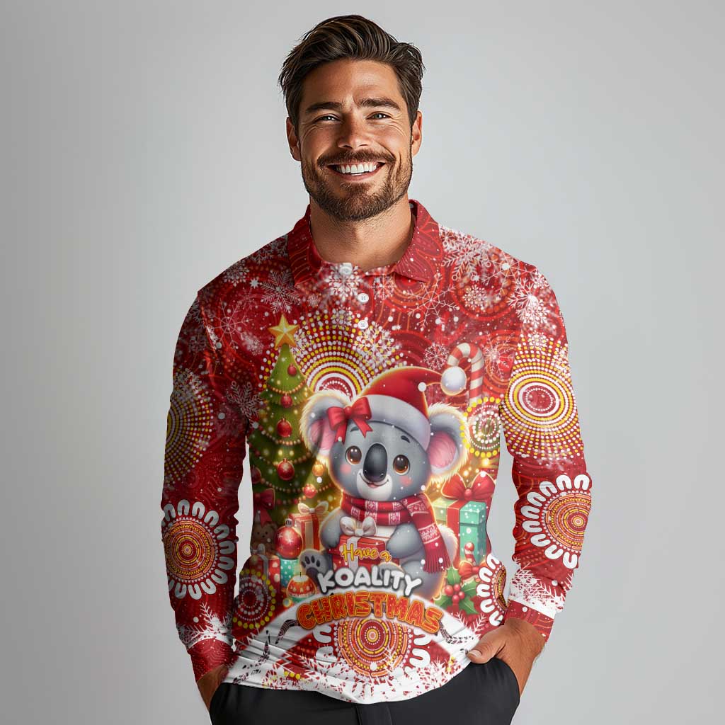 Koality Christmas Long Sleeve Polo Shirt Cute Aussie Koala Holiday - Wonder Print Shop