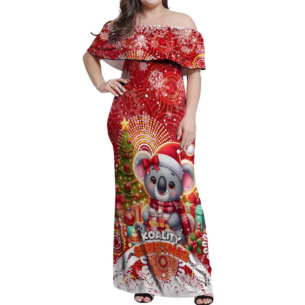 Koality Christmas Off Shoulder Maxi Dress Cute Aussie Koala Holiday - Wonder Print Shop