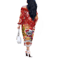Koality Christmas Off The Shoulder Long Sleeve Dress Cute Aussie Koala Holiday - Wonder Print Shop