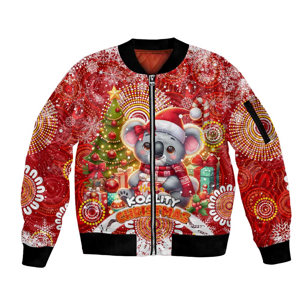 Koality Christmas Sleeve Zip Bomber Jacket Cute Aussie Koala Holiday - Wonder Print Shop