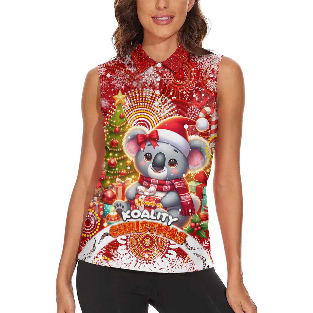 Koality Christmas Women Sleeveless Polo Shirt Cute Aussie Koala Holiday - Wonder Print Shop