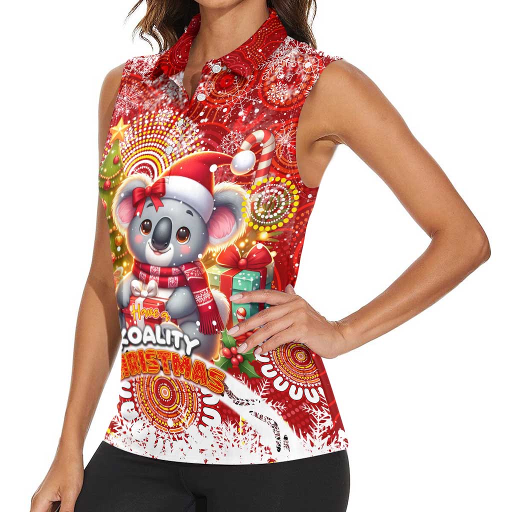 Koality Christmas Women Sleeveless Polo Shirt Cute Aussie Koala Holiday - Wonder Print Shop