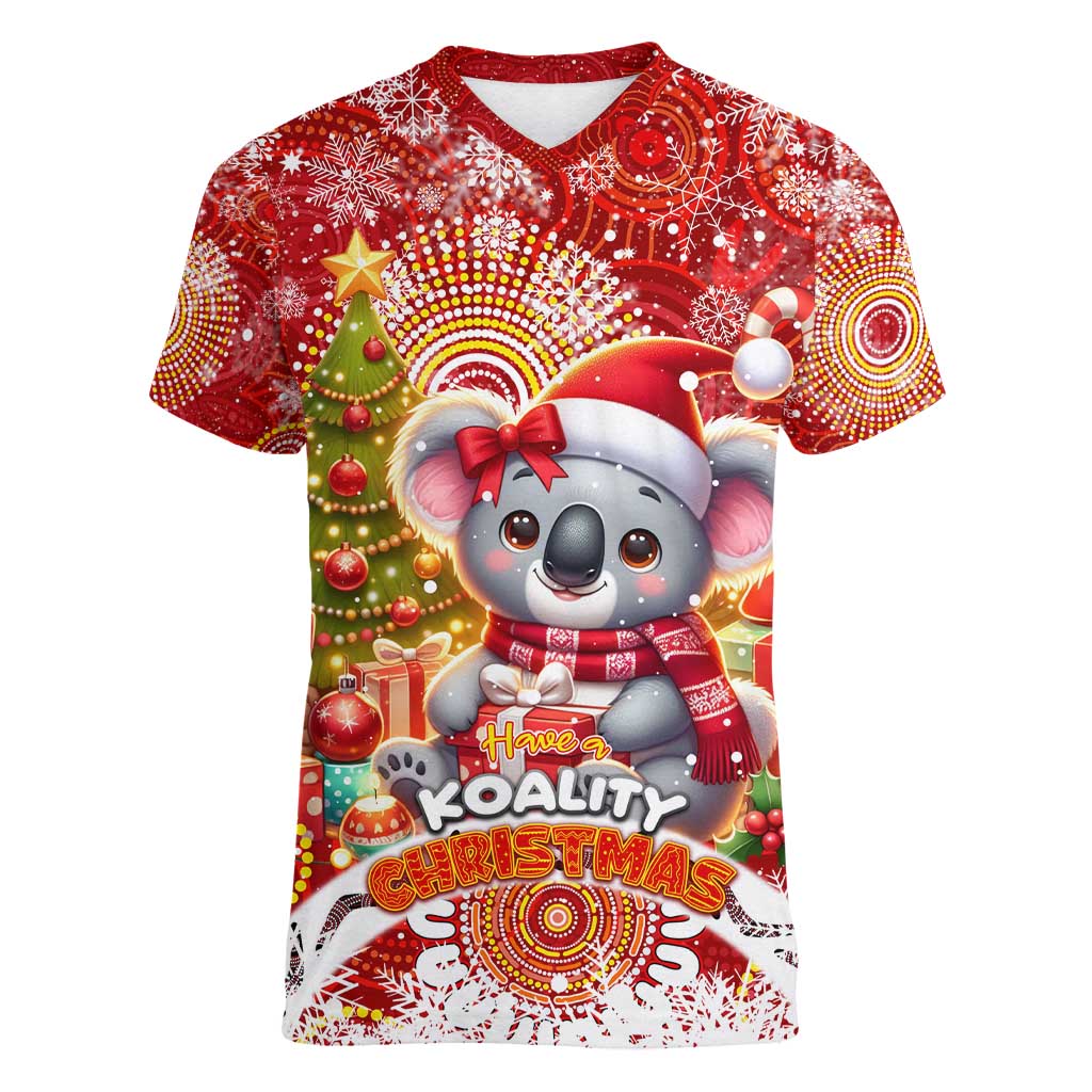 Koality Christmas Women V-Neck T-Shirt Cute Aussie Koala Holiday - Wonder Print Shop
