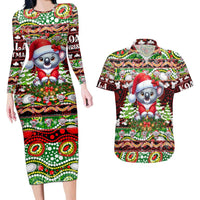 Koala Christmas Couples Matching Long Sleeve Bodycon Dress and Hawaiian Shirt Australia Aboriginal Cute Santa Koalas - Wonder Print Shop