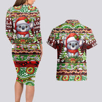 Koala Christmas Couples Matching Long Sleeve Bodycon Dress and Hawaiian Shirt Australia Aboriginal Cute Santa Koalas - Wonder Print Shop