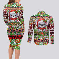 Koala Christmas Couples Matching Long Sleeve Bodycon Dress and Long Sleeve Button Shirt Australia Aboriginal Cute Santa Koalas - Wonder Print Shop