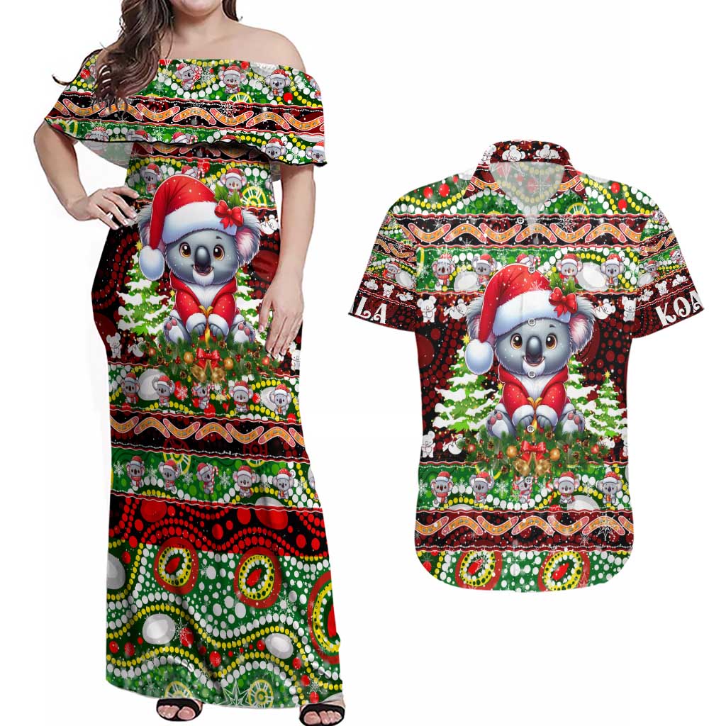 Koala Christmas Couples Matching Off Shoulder Maxi Dress and Hawaiian Shirt Australia Aboriginal Cute Santa Koalas - Wonder Print Shop