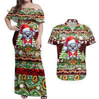 Koala Christmas Couples Matching Off Shoulder Maxi Dress and Hawaiian Shirt Australia Aboriginal Cute Santa Koalas - Wonder Print Shop