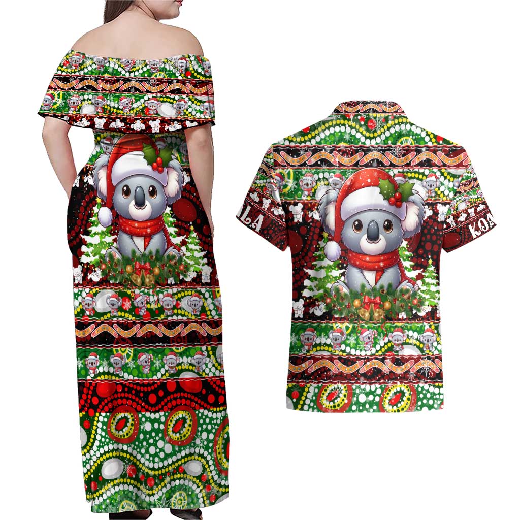 Koala Christmas Couples Matching Off Shoulder Maxi Dress and Hawaiian Shirt Australia Aboriginal Cute Santa Koalas - Wonder Print Shop