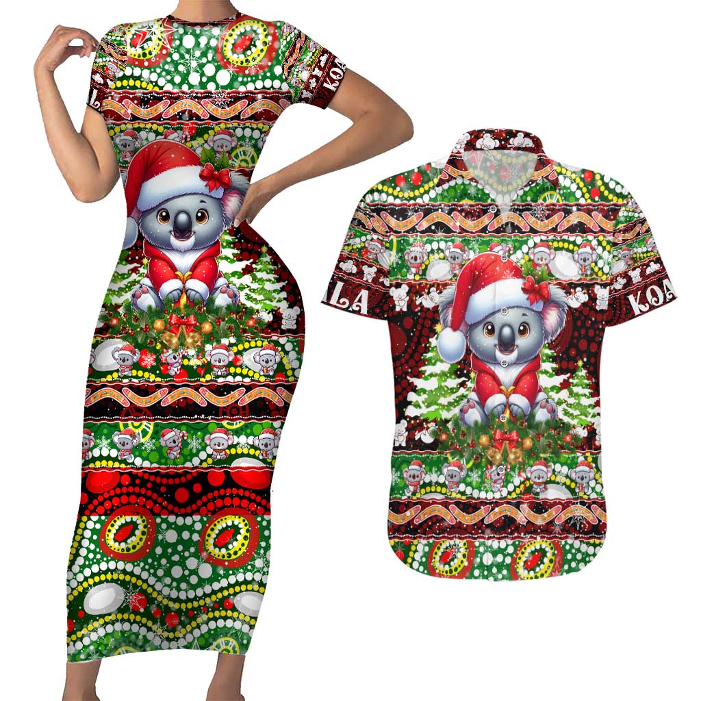 Koala Christmas Couples Matching Short Sleeve Bodycon Dress and Hawaiian Shirt Australia Aboriginal Cute Santa Koalas - Wonder Print Shop