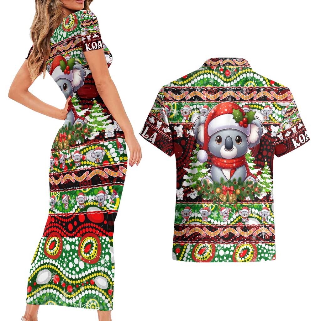 Koala Christmas Couples Matching Short Sleeve Bodycon Dress and Hawaiian Shirt Australia Aboriginal Cute Santa Koalas - Wonder Print Shop