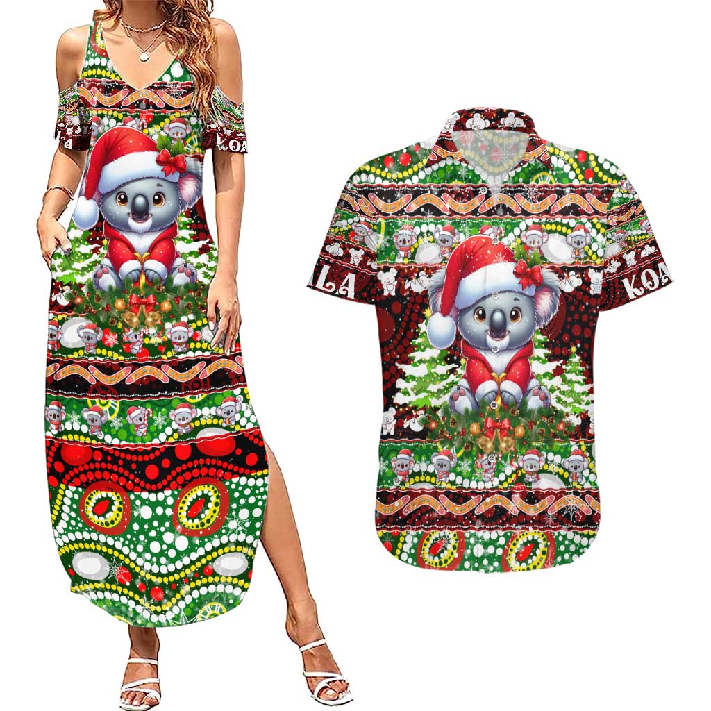 Koala Christmas Couples Matching Summer Maxi Dress and Hawaiian Shirt Australia Aboriginal Cute Santa Koalas - Wonder Print Shop