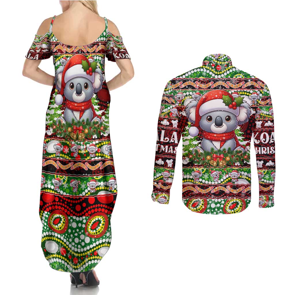 Koala Christmas Couples Matching Summer Maxi Dress and Long Sleeve Button Shirt Australia Aboriginal Cute Santa Koalas - Wonder Print Shop