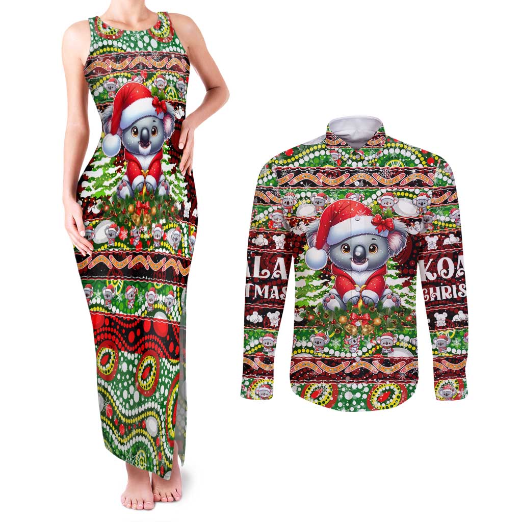 Koala Christmas Couples Matching Tank Maxi Dress and Long Sleeve Button Shirt Australia Aboriginal Cute Santa Koalas - Wonder Print Shop
