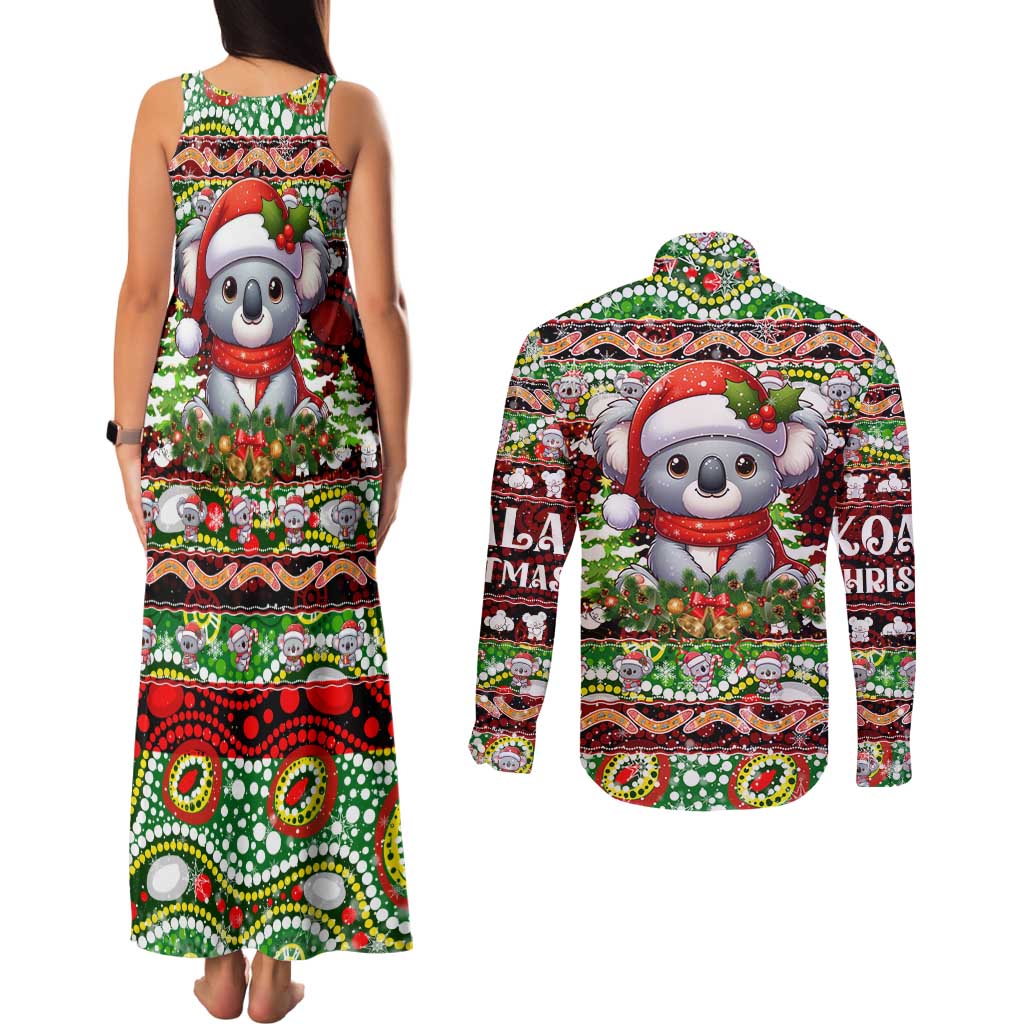Koala Christmas Couples Matching Tank Maxi Dress and Long Sleeve Button Shirt Australia Aboriginal Cute Santa Koalas - Wonder Print Shop