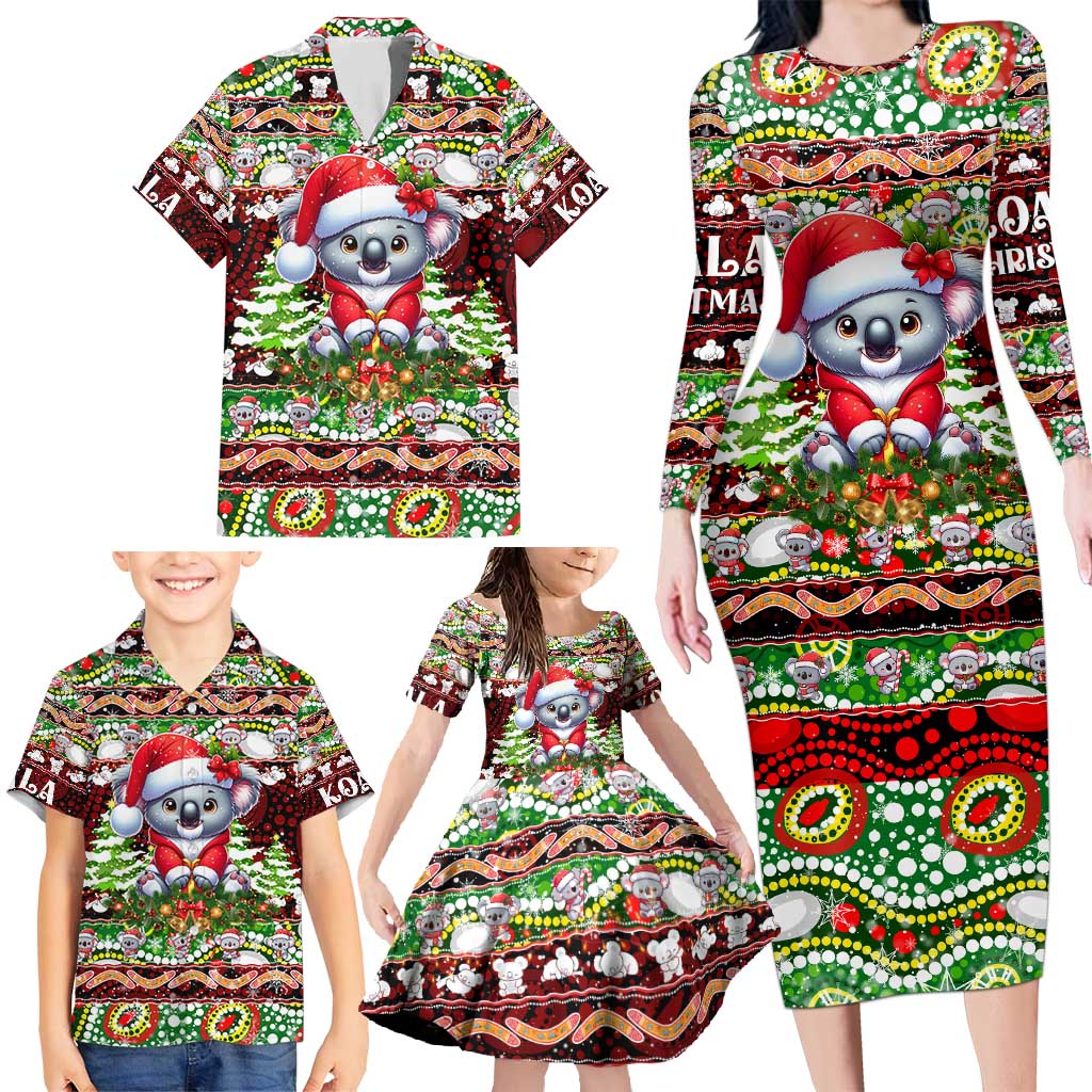 Koala Christmas Family Matching Long Sleeve Bodycon Dress and Hawaiian Shirt Australia Aboriginal Cute Santa Koalas - Wonder Print Shop