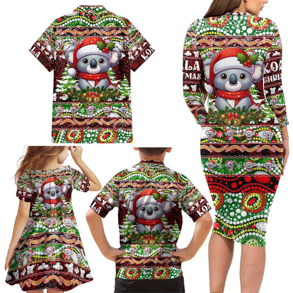 Koala Christmas Family Matching Long Sleeve Bodycon Dress and Hawaiian Shirt Australia Aboriginal Cute Santa Koalas - Wonder Print Shop