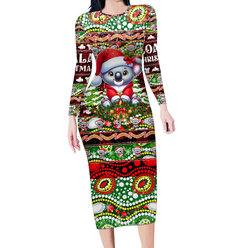 Koala Christmas Family Matching Long Sleeve Bodycon Dress and Hawaiian Shirt Australia Aboriginal Cute Santa Koalas - Wonder Print Shop