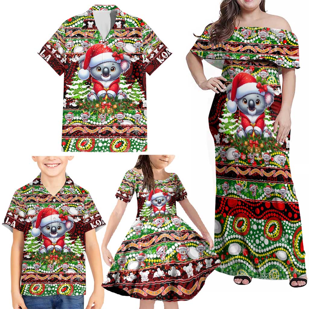 Koala Christmas Family Matching Off Shoulder Maxi Dress and Hawaiian Shirt Australia Aboriginal Cute Santa Koalas - Wonder Print Shop