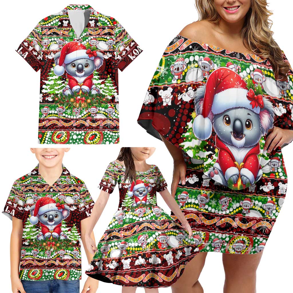 Koala Christmas Family Matching Off Shoulder Short Dress and Hawaiian Shirt Australia Aboriginal Cute Santa Koalas - Wonder Print Shop