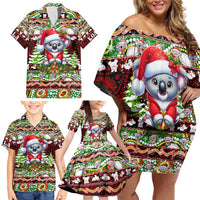 Koala Christmas Family Matching Off Shoulder Short Dress and Hawaiian Shirt Australia Aboriginal Cute Santa Koalas - Wonder Print Shop