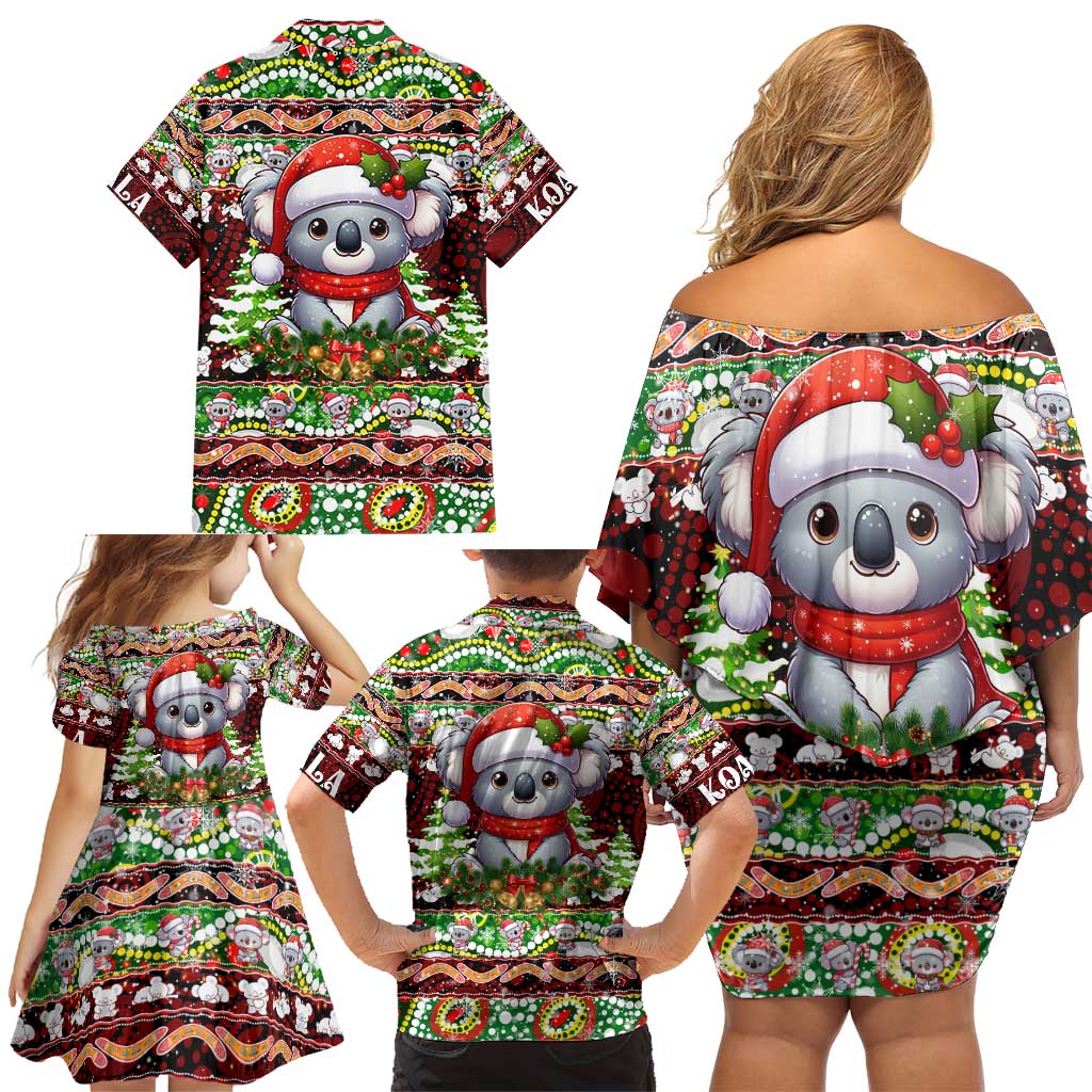 Koala Christmas Family Matching Off Shoulder Short Dress and Hawaiian Shirt Australia Aboriginal Cute Santa Koalas - Wonder Print Shop