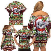 Koala Christmas Family Matching Off Shoulder Short Dress and Hawaiian Shirt Australia Aboriginal Cute Santa Koalas - Wonder Print Shop