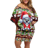 Koala Christmas Family Matching Off Shoulder Short Dress and Hawaiian Shirt Australia Aboriginal Cute Santa Koalas - Wonder Print Shop