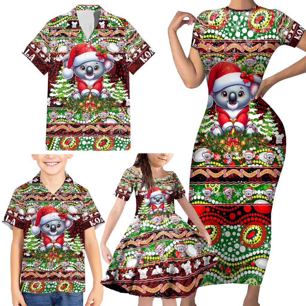 Koala Christmas Family Matching Short Sleeve Bodycon Dress and Hawaiian Shirt Australia Aboriginal Cute Santa Koalas - Wonder Print Shop