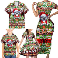 Koala Christmas Family Matching Short Sleeve Bodycon Dress and Hawaiian Shirt Australia Aboriginal Cute Santa Koalas - Wonder Print Shop