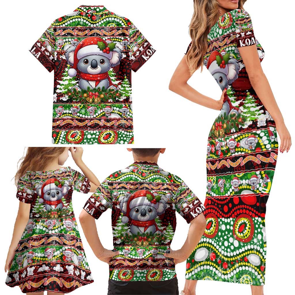 Koala Christmas Family Matching Short Sleeve Bodycon Dress and Hawaiian Shirt Australia Aboriginal Cute Santa Koalas - Wonder Print Shop