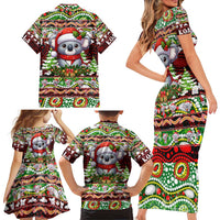 Koala Christmas Family Matching Short Sleeve Bodycon Dress and Hawaiian Shirt Australia Aboriginal Cute Santa Koalas - Wonder Print Shop