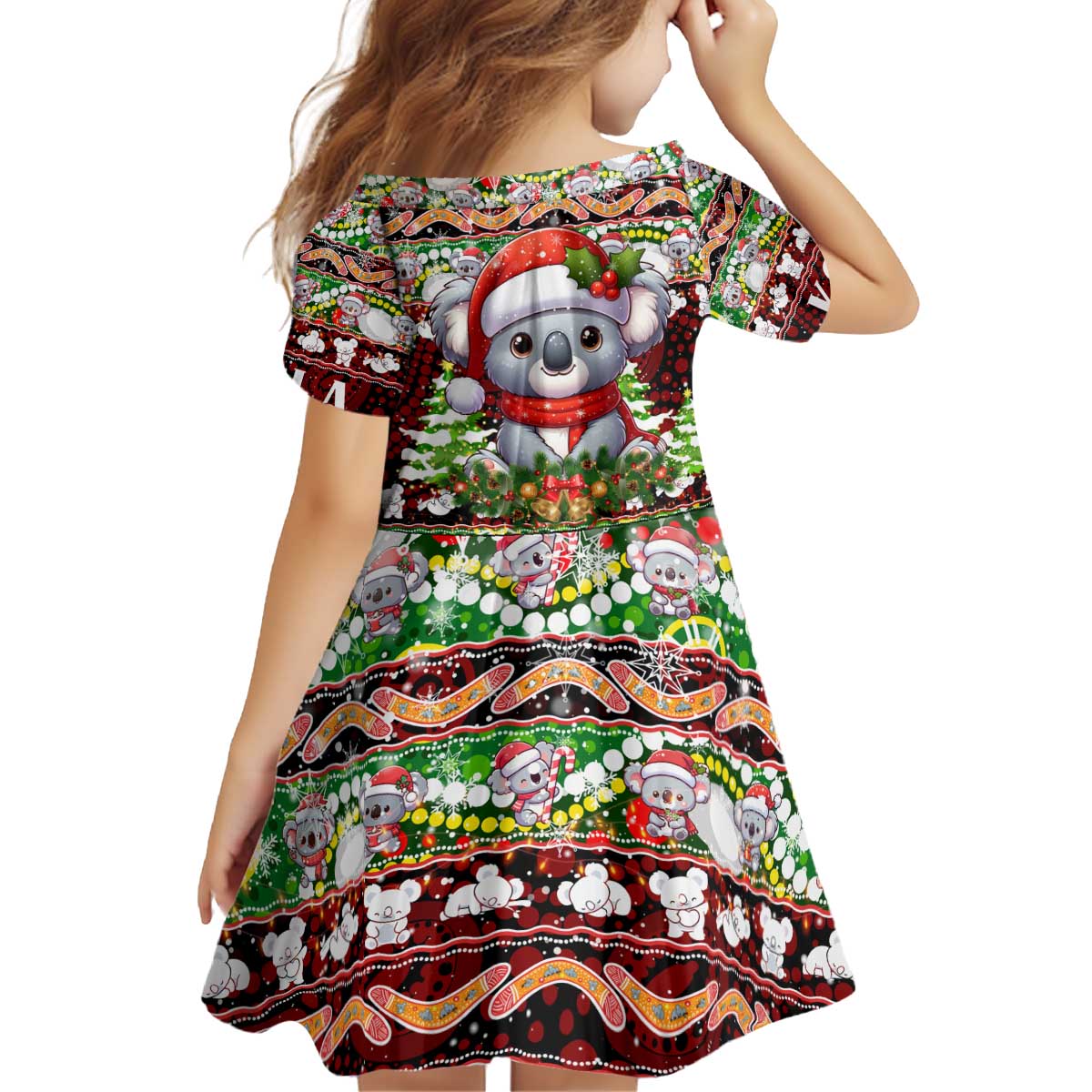 Koala Christmas Kid Short Sleeve Dress Australia Aboriginal Cute Santa Koalas - Wonder Print Shop