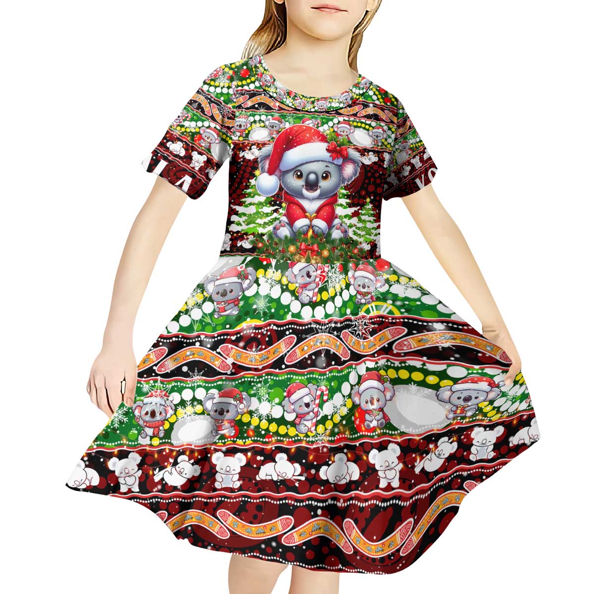 Koala Christmas Kid Short Sleeve Dress Australia Aboriginal Cute Santa Koalas - Wonder Print Shop