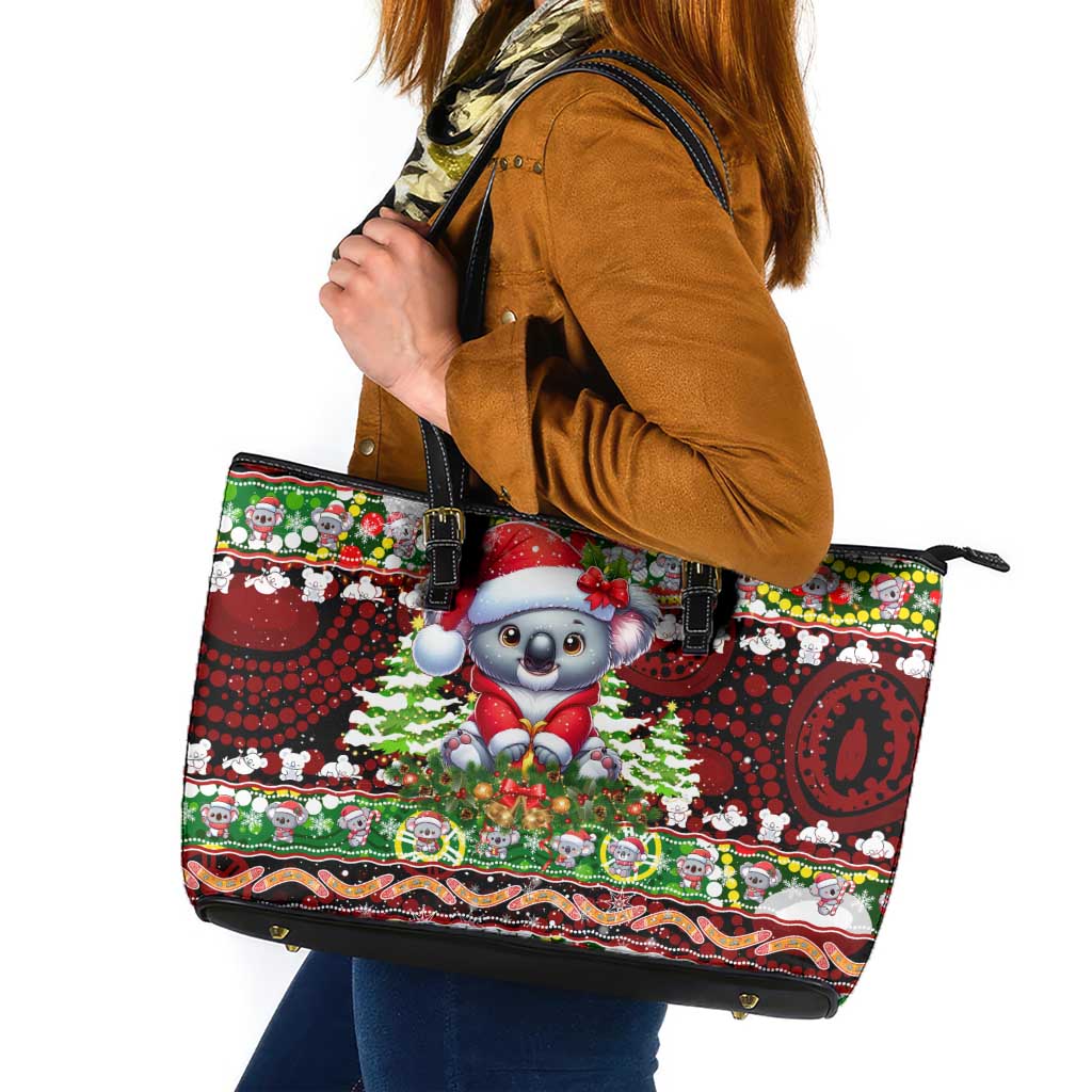 Koala Christmas Leather Tote Bag Australia Aboriginal Cute Santa Koalas - Wonder Print Shop