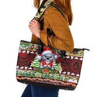 Koala Christmas Leather Tote Bag Australia Aboriginal Cute Santa Koalas - Wonder Print Shop
