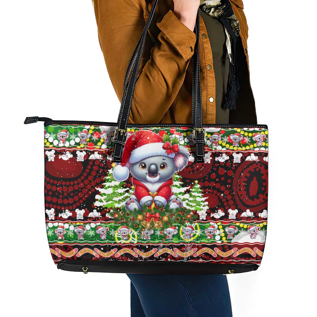 Koala Christmas Leather Tote Bag Australia Aboriginal Cute Santa Koalas - Wonder Print Shop