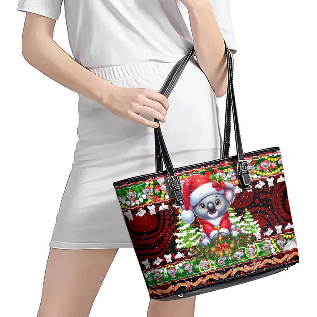 Koala Christmas Leather Tote Bag Australia Aboriginal Cute Santa Koalas - Wonder Print Shop