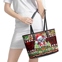 Koala Christmas Leather Tote Bag Australia Aboriginal Cute Santa Koalas - Wonder Print Shop